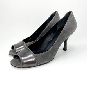 Stuart Weitzman Suede Heel Open Peep Toe Patent